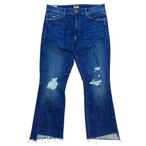 Mother Womens Insider Crop Step Fray Jeans Size 31 Distressed Blue Denim